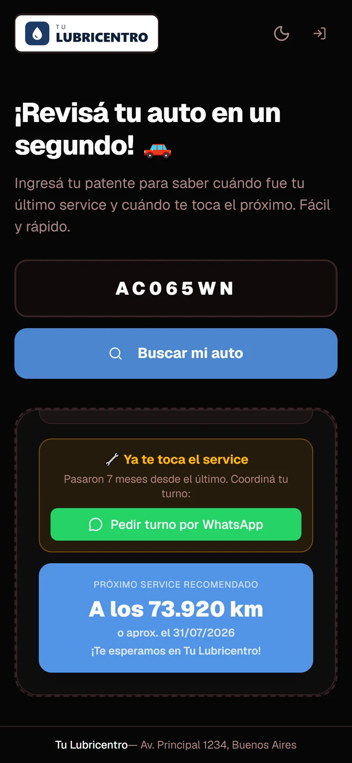 Consulta del cliente por patente: aviso de service vencido y próximo service recomendado